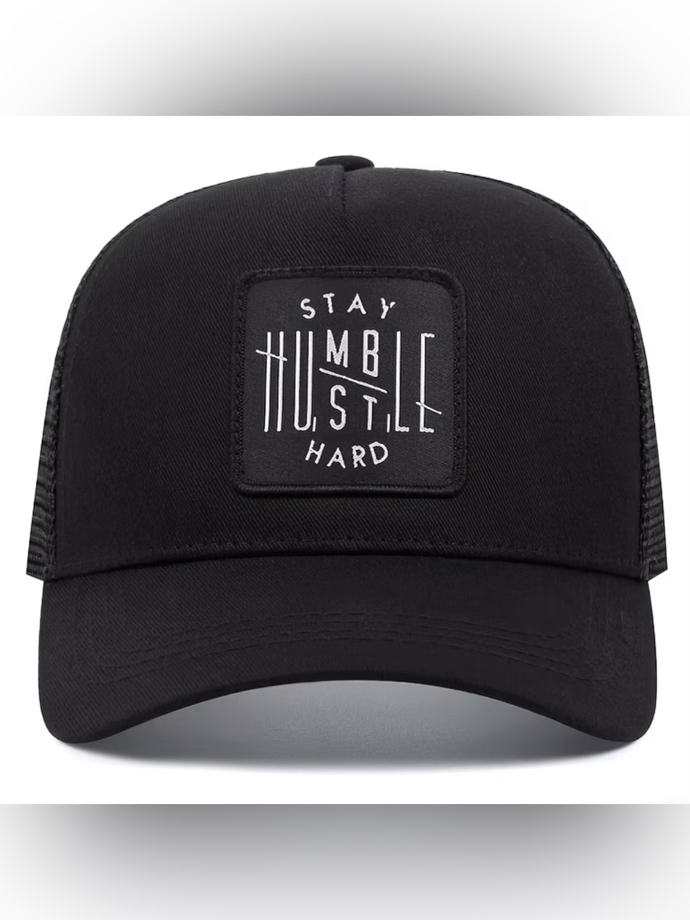 Black mesh back SnapBack hat stay humble hustle hard on front patch NWOT